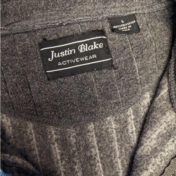 Justin Blake Fleece Sweatshirt Mens Large Quarter Zip Pullover Striped Pockets - Picture 2 of 13